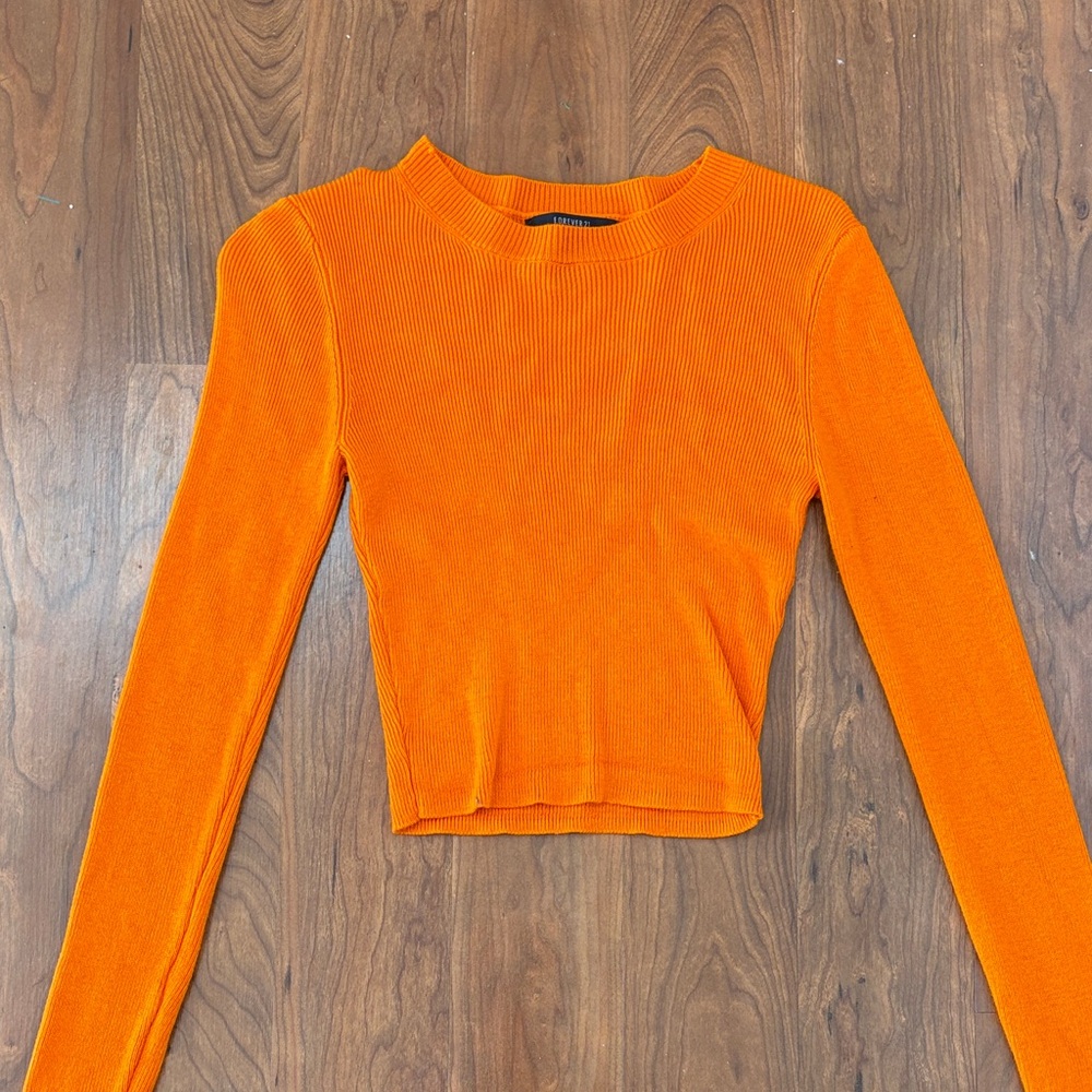 Forever 21 Orange Ribbed Long-Sleeve